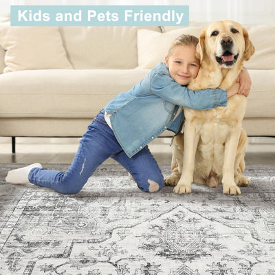 Mandala Machine Washable Area Rug - Non-Slip & Safe Floor Rug - Stain Resistant Bedroom Rug - Comfortable Polyester Material Grey Rug - Durable Modern Rug for Living Room - Living Room Rugs